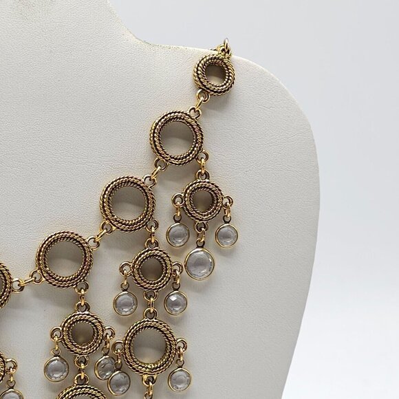SHOW STOPPER VINTAGE GOLDETTE CLEAR GLASS CRYSTAL FESTOON BIB COLLAR NECKLACE - Picture 5 of 8